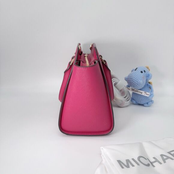 Michael Kors Medium Selma Leather Cranberry Pink Handle Crossbody Strap Satchel - Picture 3 of 8